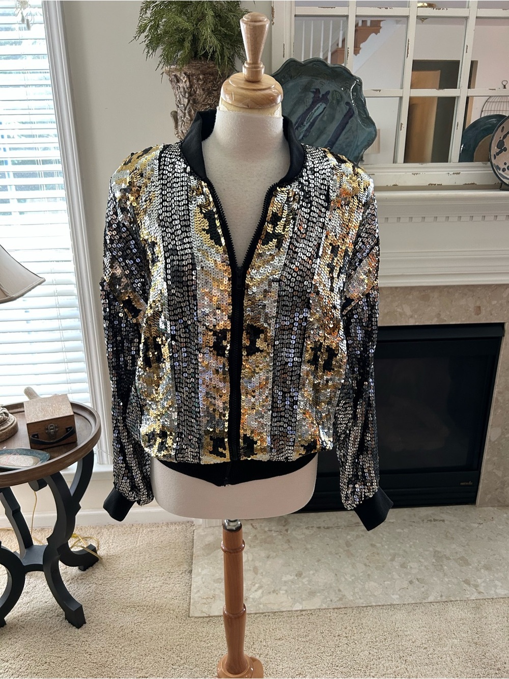 Just In Vintage Multi Sequin Bomber Jacket